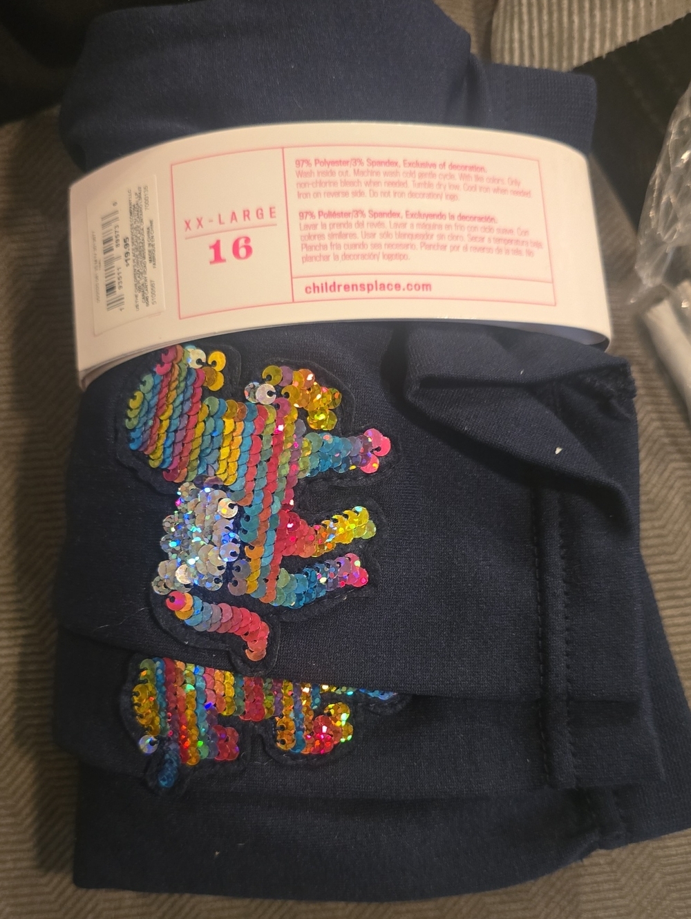 Childrens Place XX-Large 16 Navy Leggings with Rainbow Sequin Unicorn